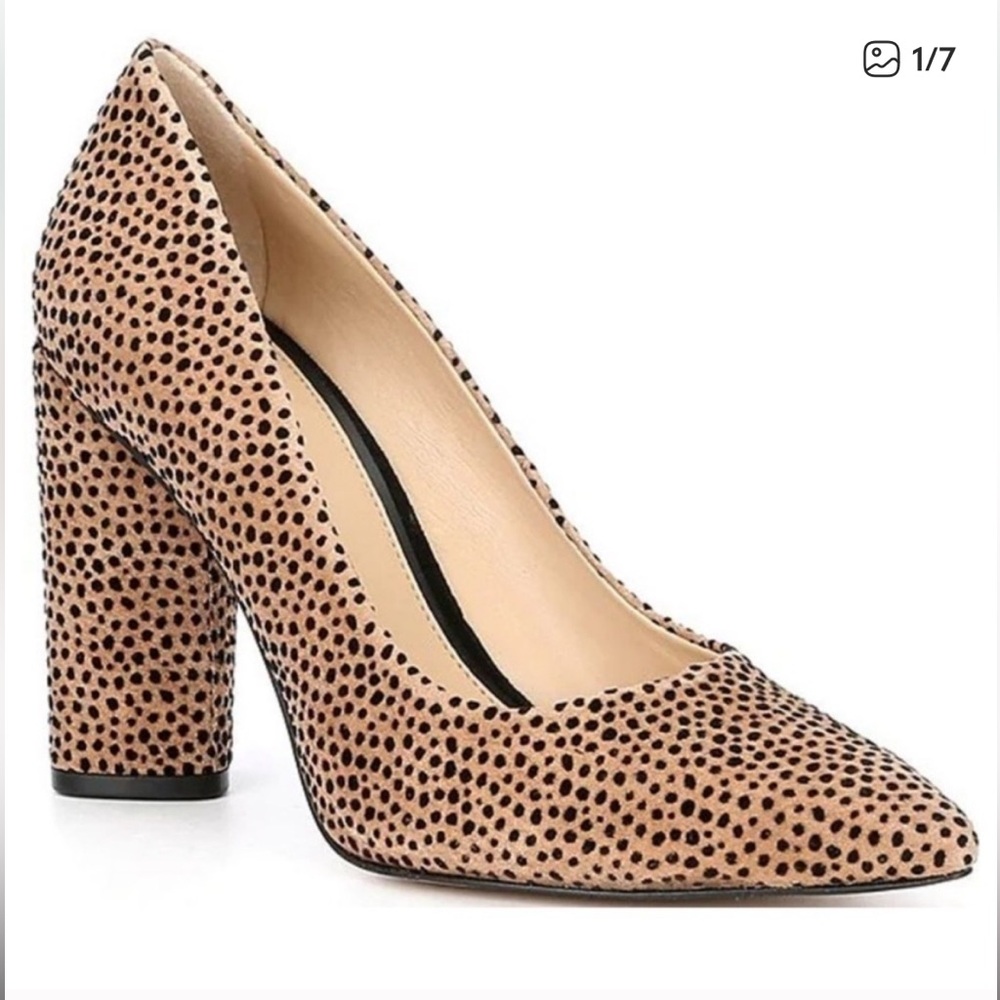 Gianni Bini Tan and Black Polka Dot Heels